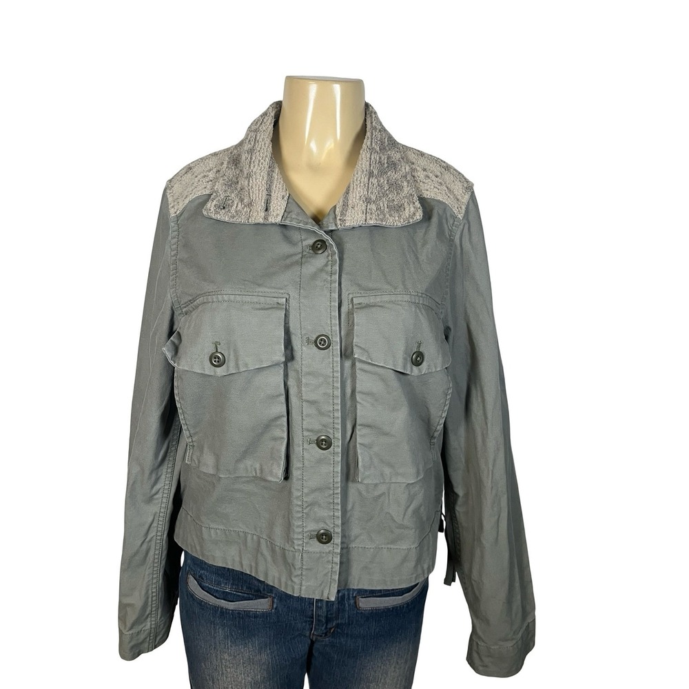 REI Co-Op Jacket Women Medium Gray Green Trailsmith Canvas Fleece Outdoors